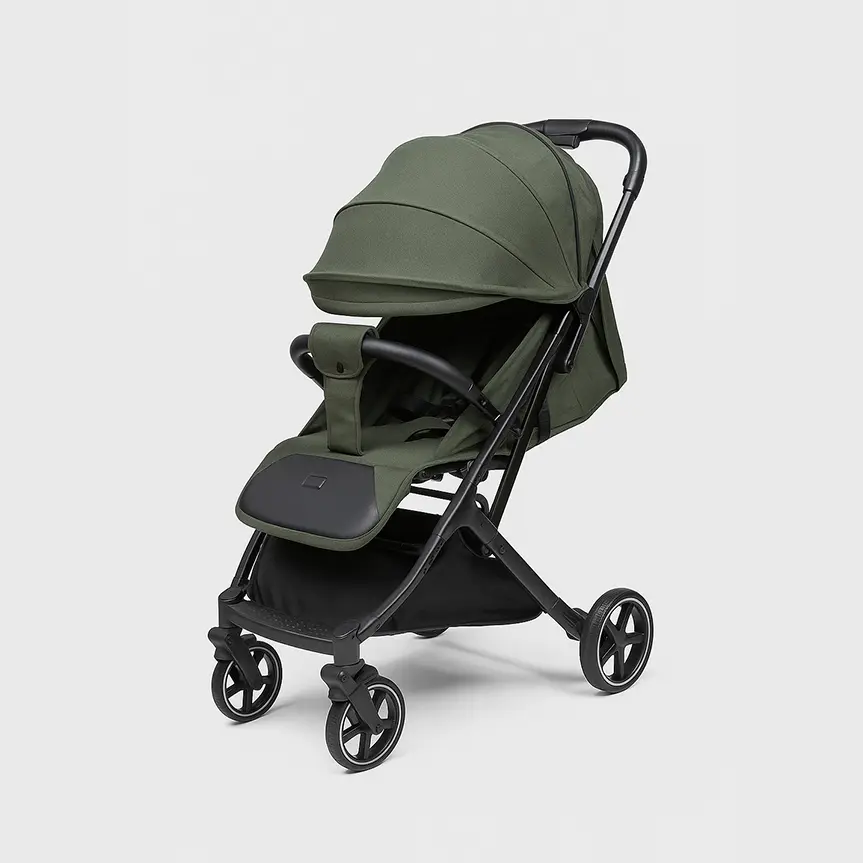 20251023_1223_Green Stroller Front-Side_remix_01k885zh20e6f8a4b5v3dmh4gs.webp