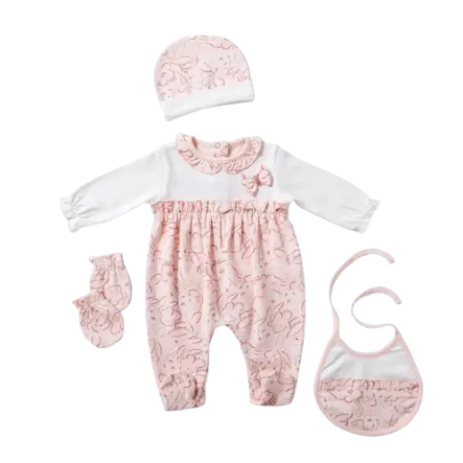 4-Piece Interlock Salopette Set – Snow Flowers 15838