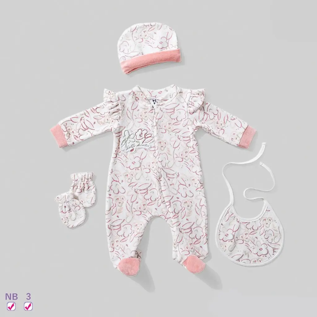 4-Piece Plush Snow Flowers Bodysuit Set 15829