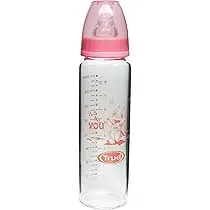 True  Gold Pure Glass bottle 240ml very light & clear with silicon teat 3m+ 9102  