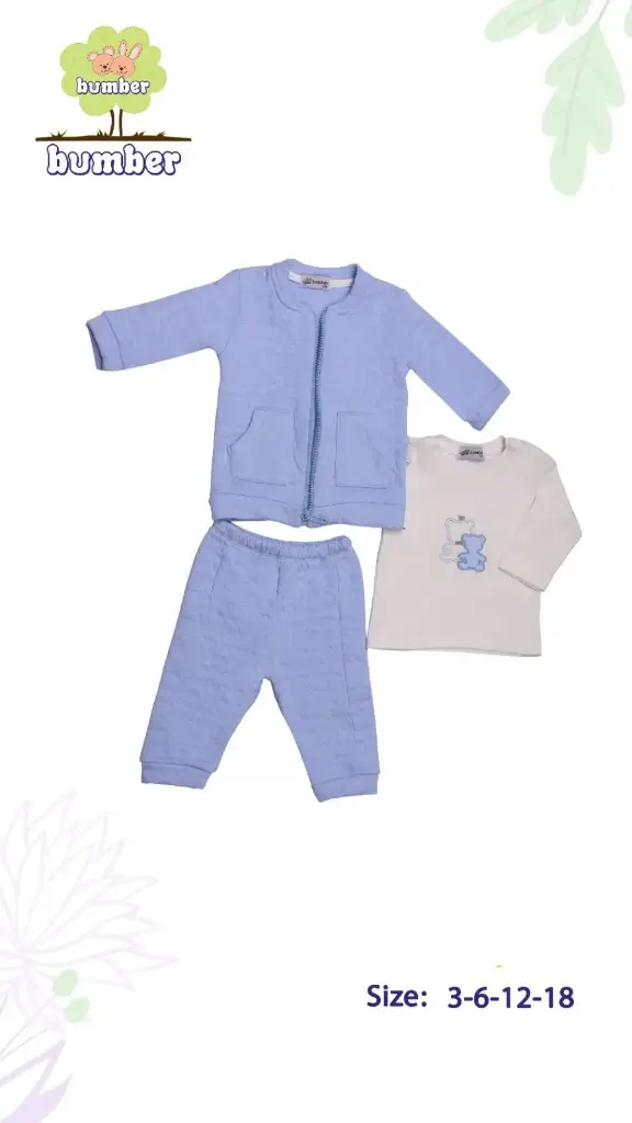 بيجامة 3 قطع، جاكيت مطرز بالتاج