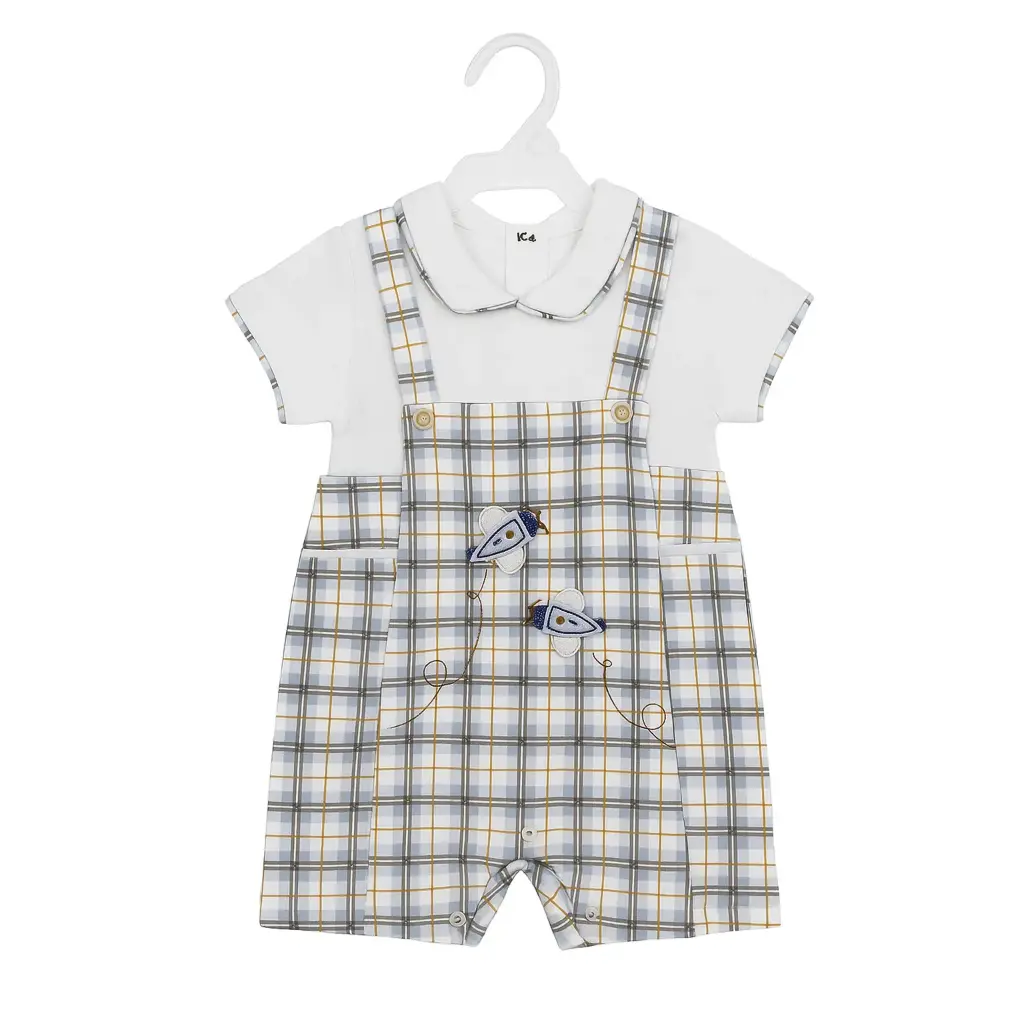 Airplane checkered short romper 5765 