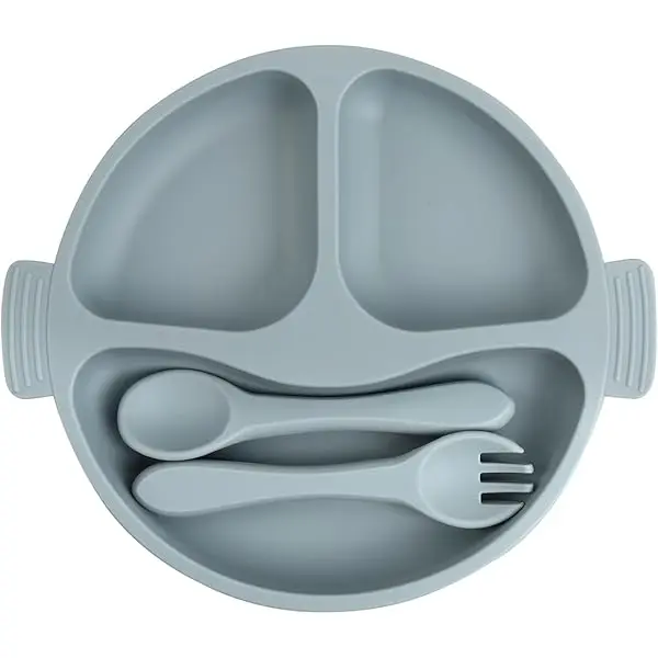 طقم تغذية سيليكون ترو جولد يتضمن طبق وشوكة وملعقة 4502