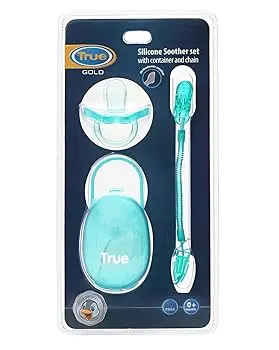 True Gold Silicon soother set with container & chain 4607