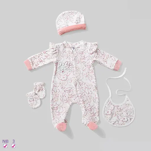 [3029] Bodysuit Set 4-Piece Plush Snow Flowers 15829