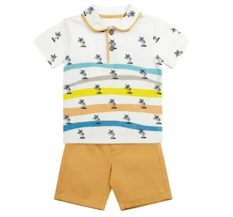 [5084] Orange Gabardine Shorts Set 19291