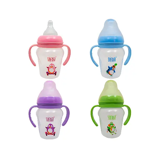 [10494] زجاجة رضاعة واسعة العنق سفاري بمقبض 180 مل