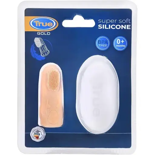 [2115] True Gold Silicon colored finger toothbrush with container 4142