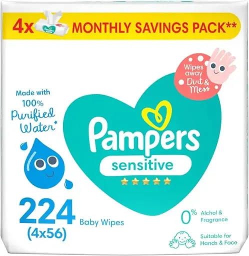 [20133] Pampers Sensitive Wipes 224 Baby Wipes 4x 56 Wipe 0% Achel & Fragrance