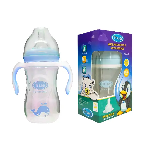 [10479] true wide neck silicone teat bottle +3M handle 240ml 2114 