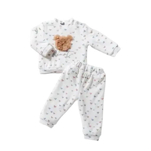 [11229] Pajamas 2-piece Velvet Padded Furry Heart 17440