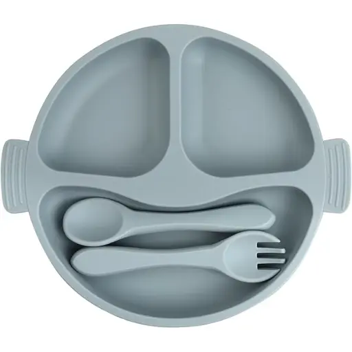 [11923] True Gold Silicon feeding set includes Plate, Fork & spoon 4502