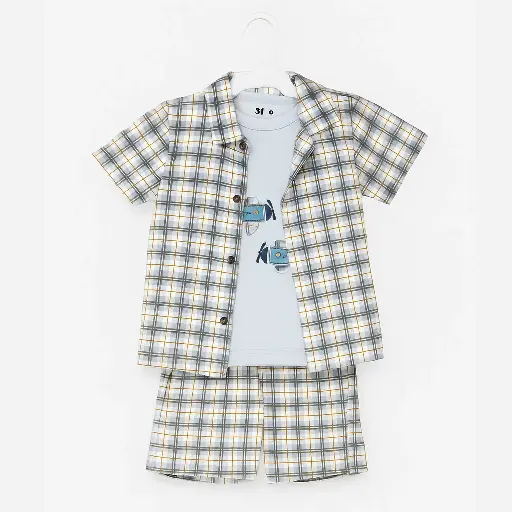 [5400] Shorts set, Airplane checkered 3-piece 9228