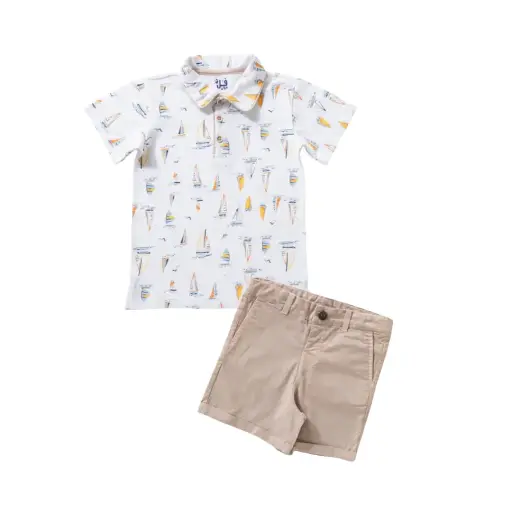 [5088] Coffee-Colored Gabardine Shorts Set 291+ 19295