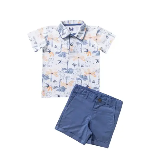 [20023] Navy Gabardine Shorts Set 19294