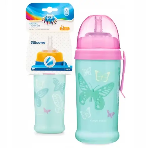 [10884] Canpol babies Non-spill Sport Cup with Silicon Straw 350ml BUTTERFLY 56/515